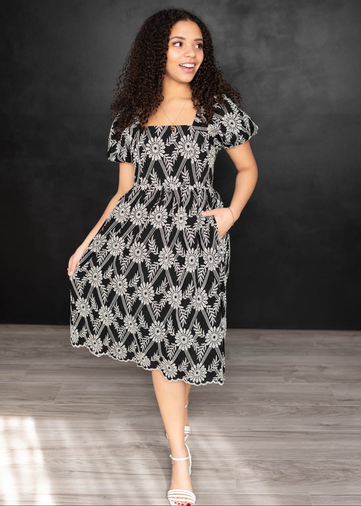 Jaylene Black Embroidered Dress