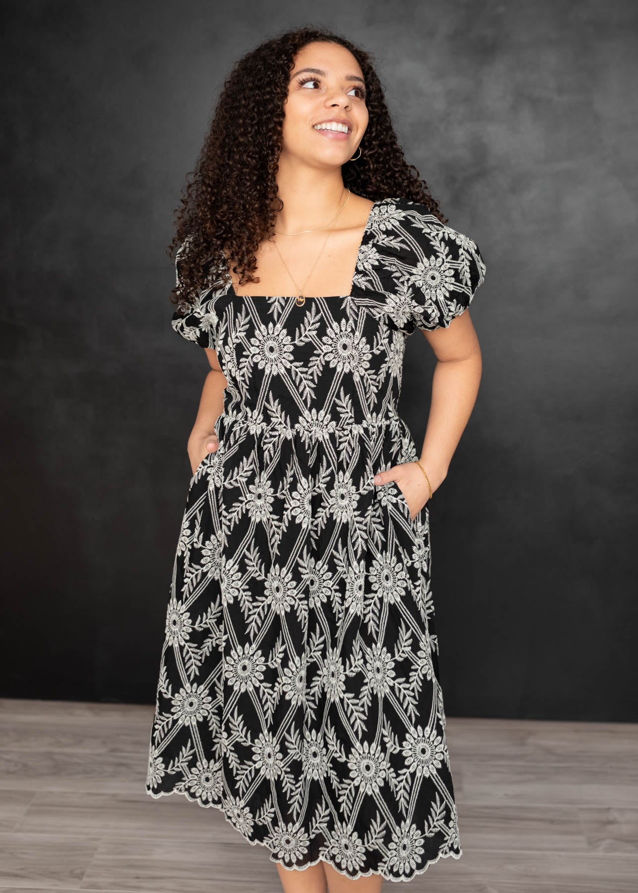 Jaylene Black Embroidered Dress