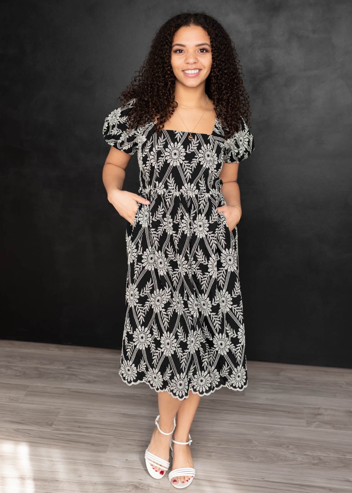 Jaylene Black Embroidered Dress