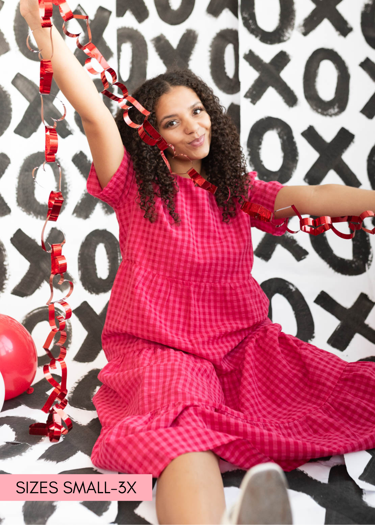 Hot pink gingham tiered dress