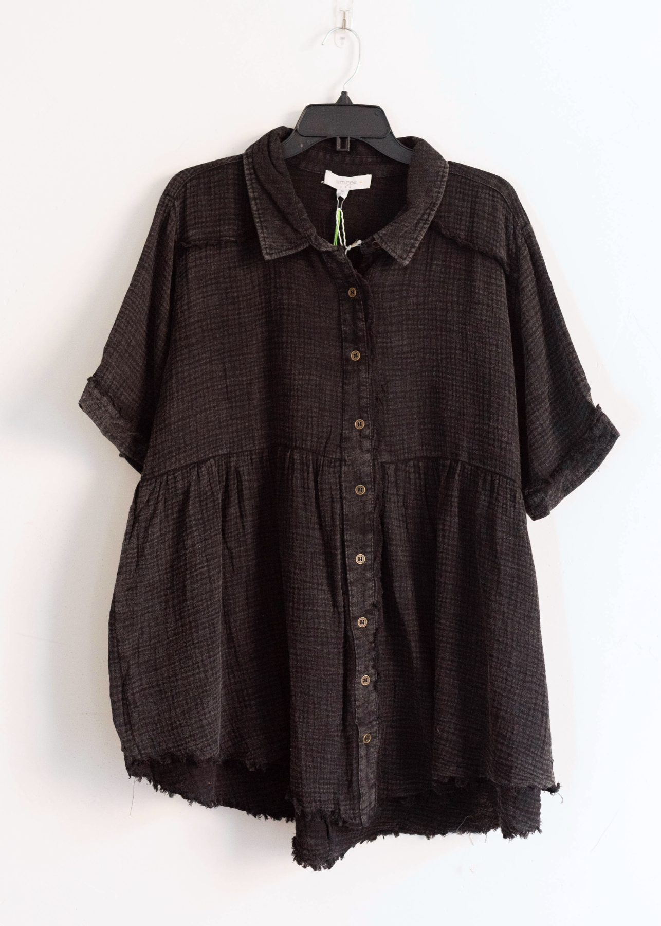 Plus size washed button down top