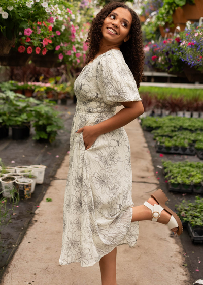 Jenelle Ivory Black Floral Print Dress