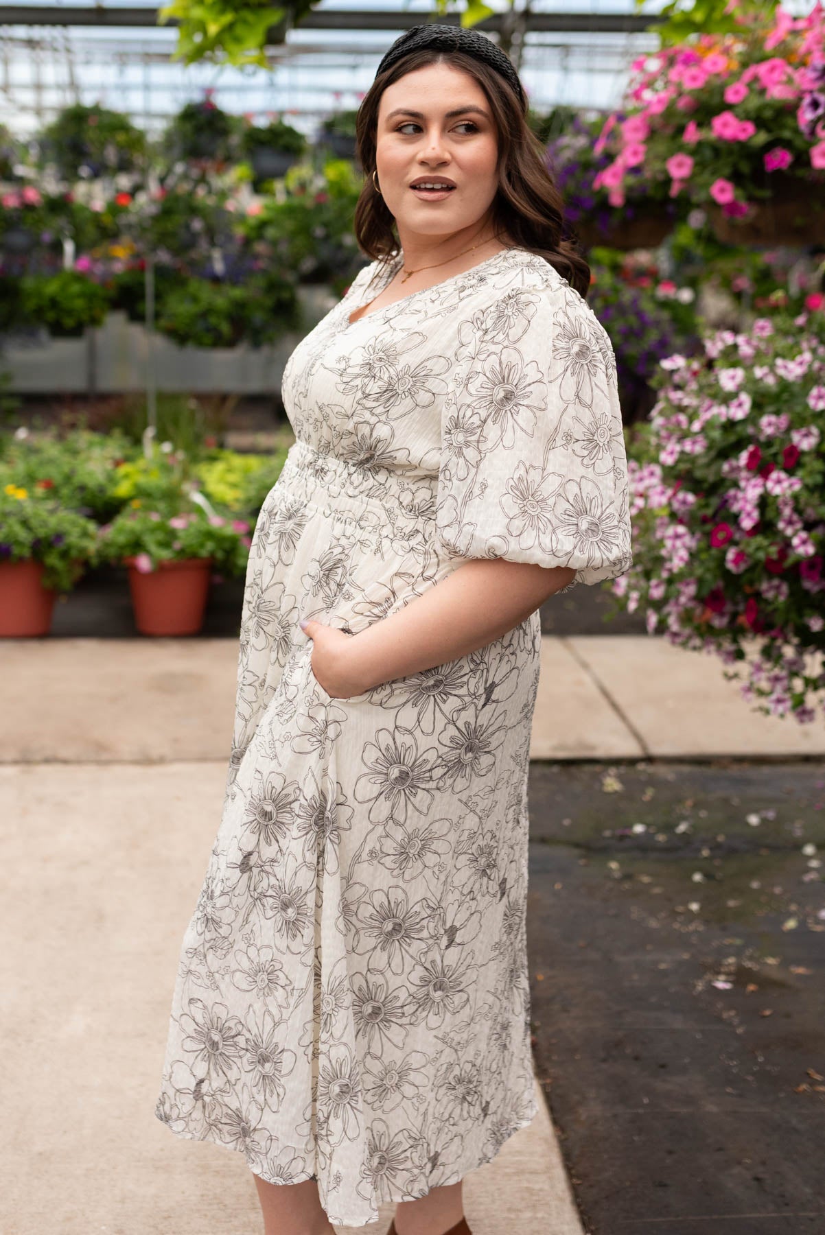 Jenelle Ivory Black Floral Print Dress