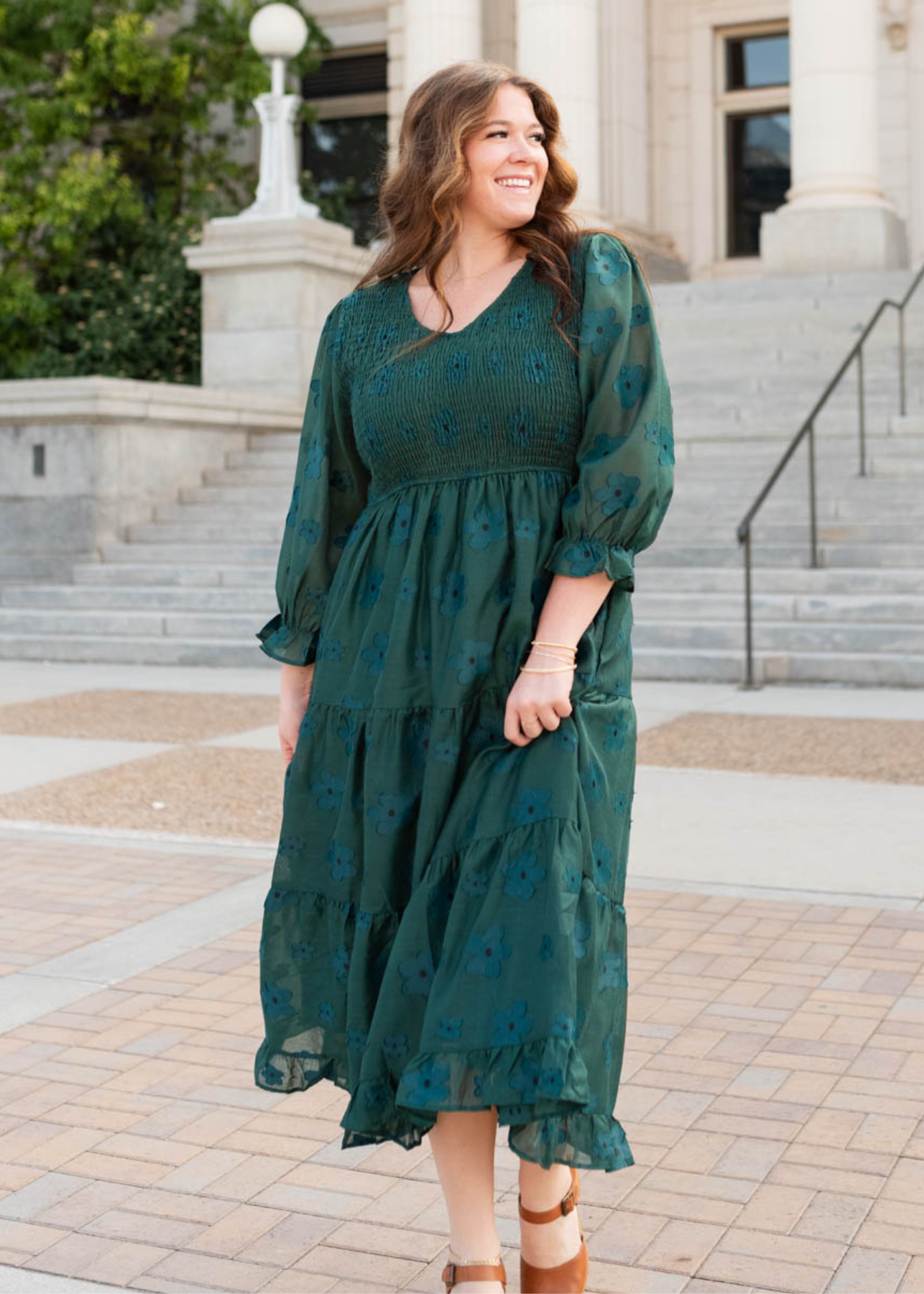 Plus size dark green floral dress