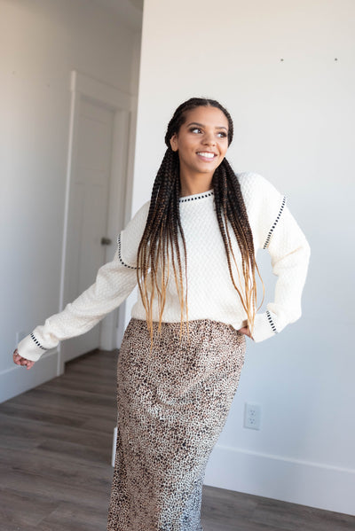 Long sleeve cream textured sweater