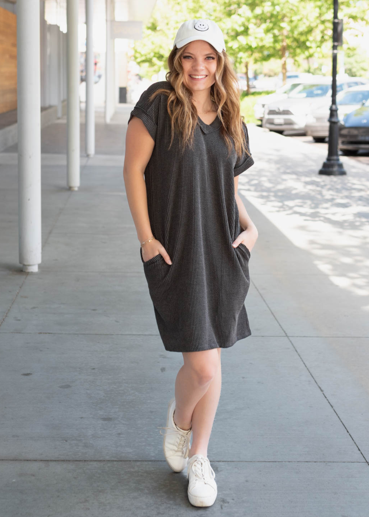 Charcoal ribbed t-shirt dress