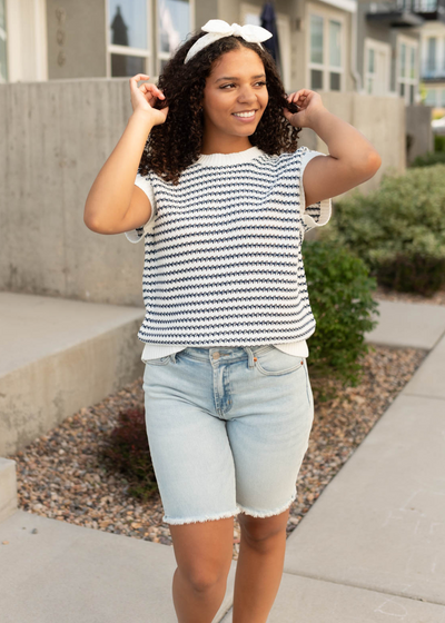 Blue stripe sweater top