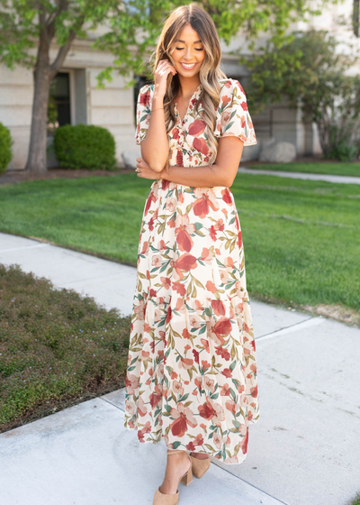 High waisted multi floral maxi dress