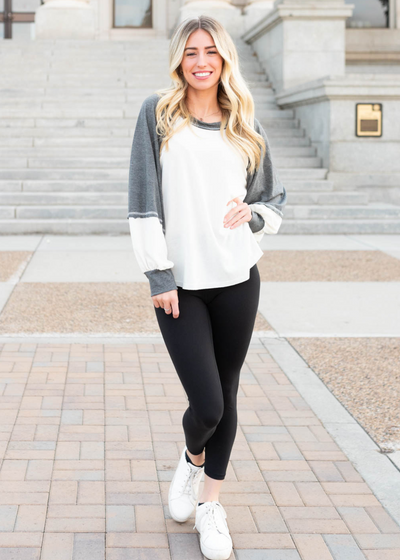 Long sleeve charcoal block pullover