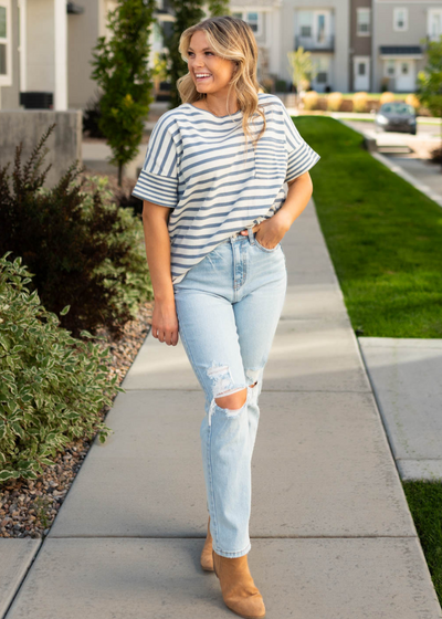 Stripe denim top 