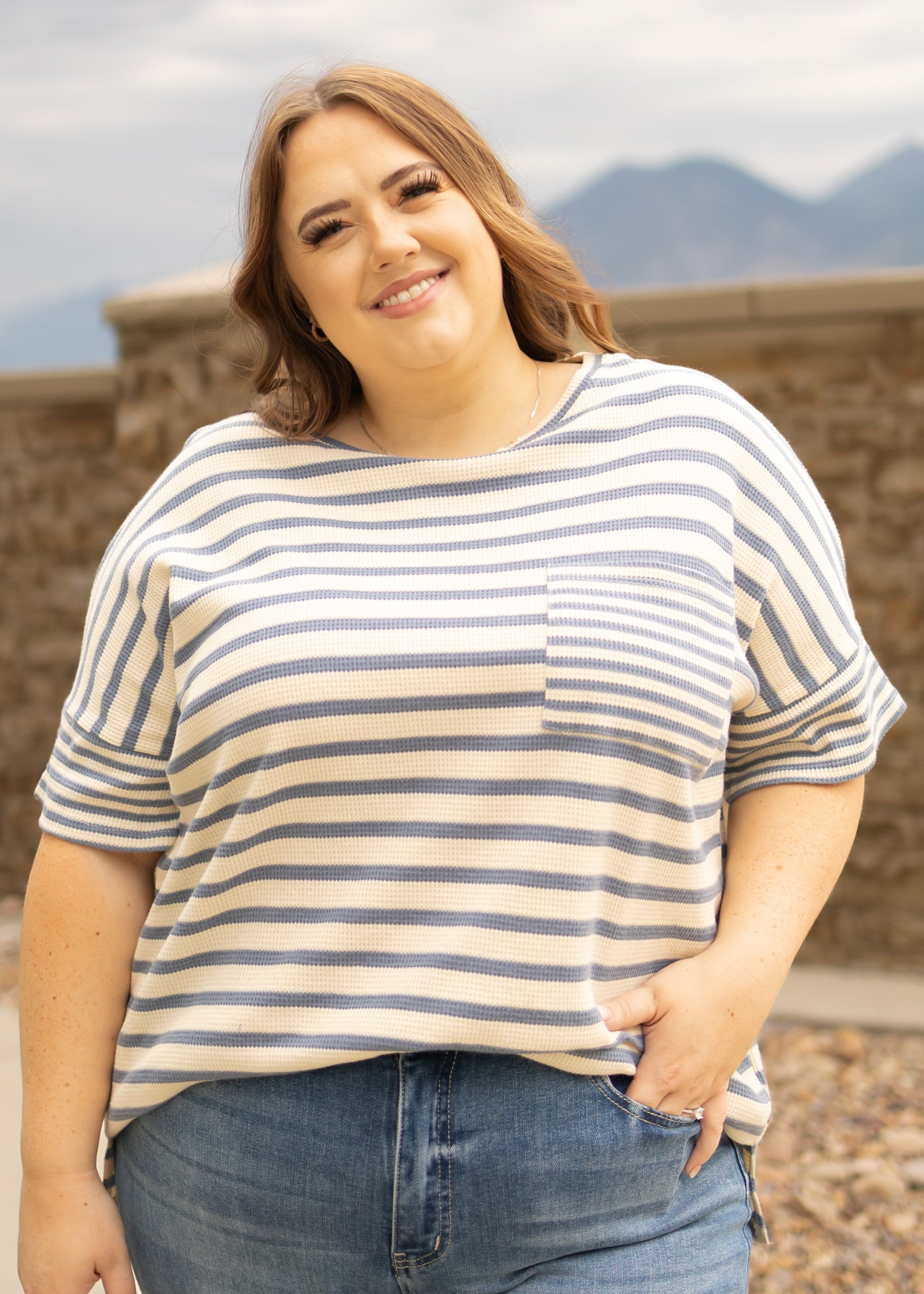 Stripe plus size denim top