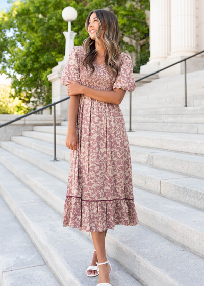 Kamee Dusty Plum Floral Dress