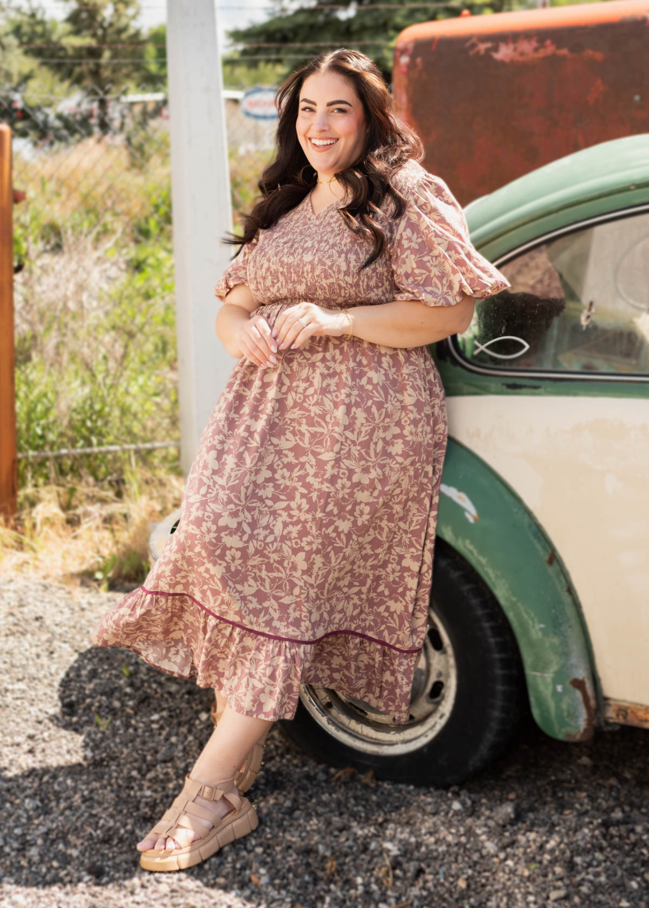 Plus size dusty plum floral dress