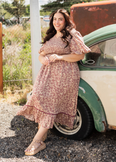 Plus size dusty plum floral dress