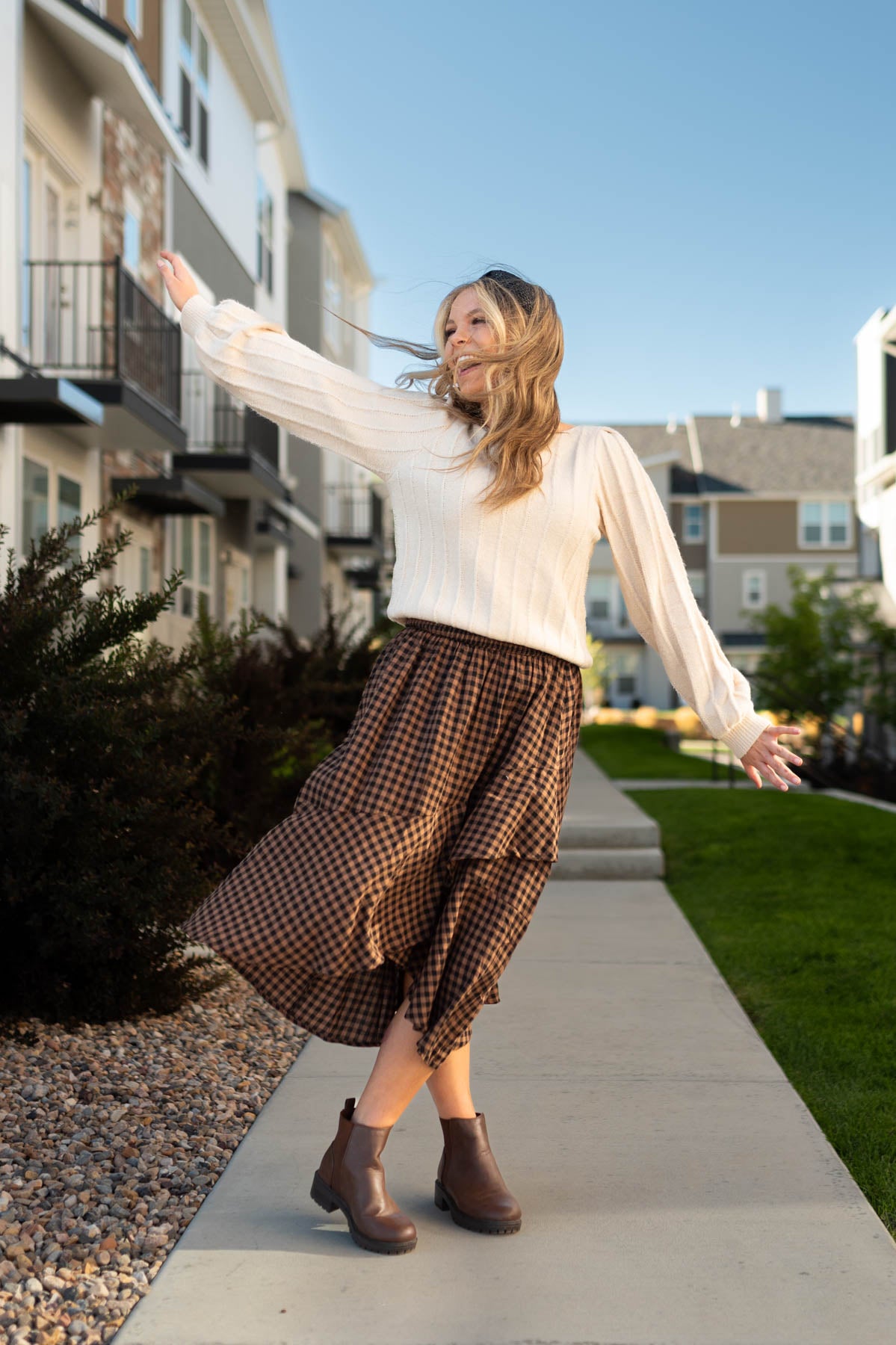 Mocha plaid skirt