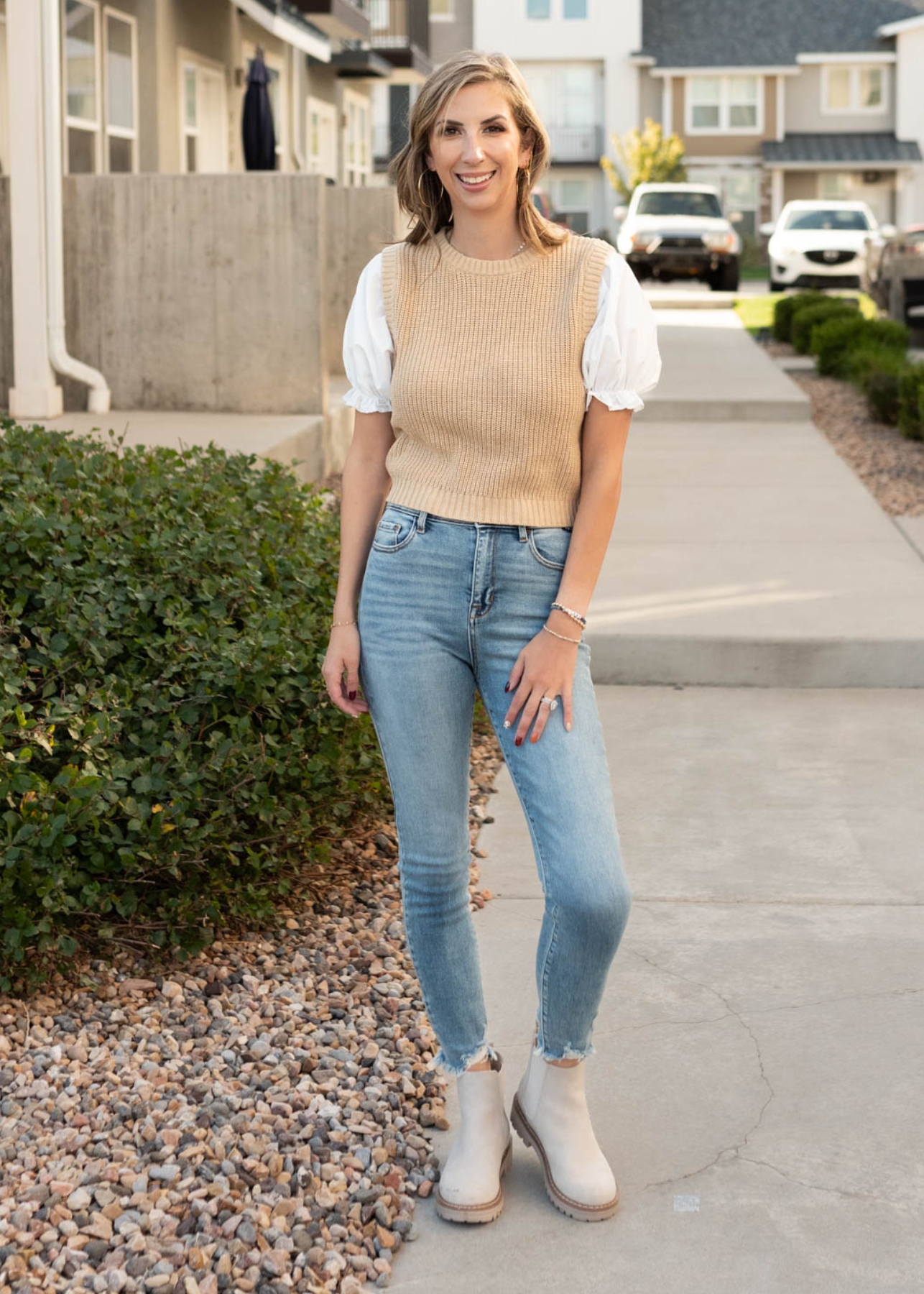 Short sleeve taupe sweater top