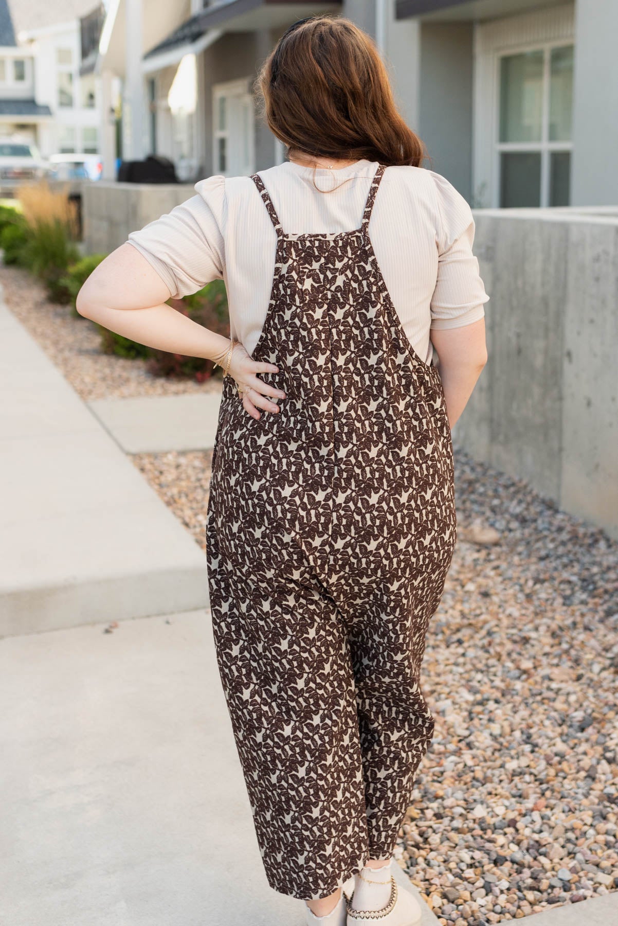 Back view of the plus size taupe knit jumper