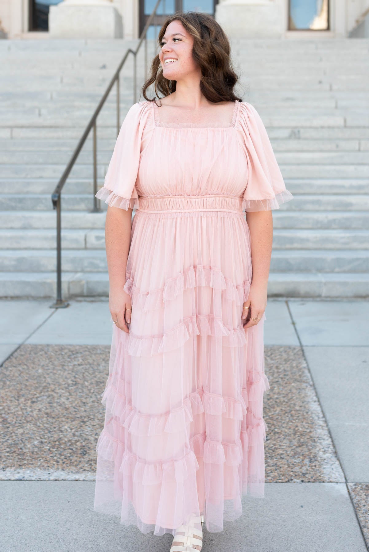 Plus size blush maxi dress with square neck