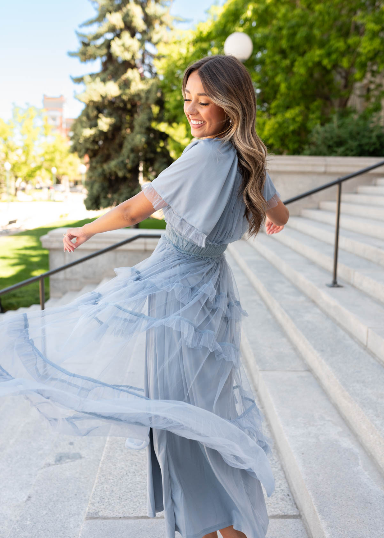 Short sleeve dusty blue maxi dress