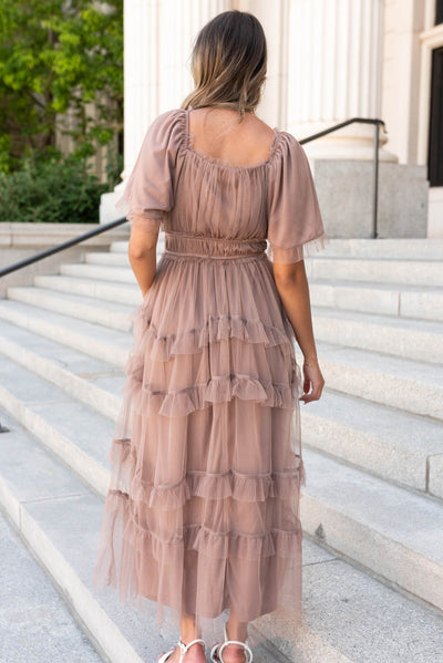 Back view of the mocha maxi dress