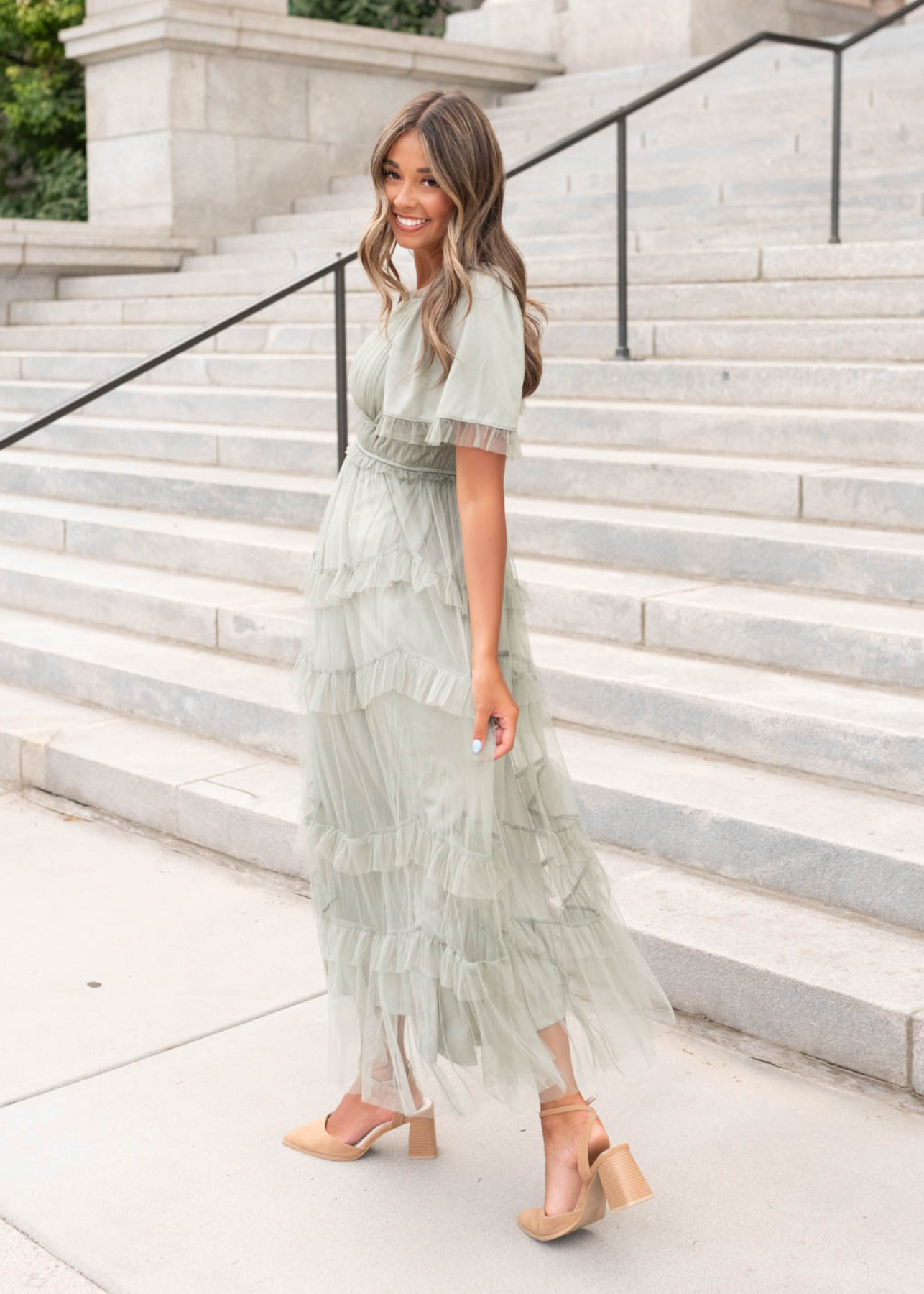 Short sleeve sage maxi dress