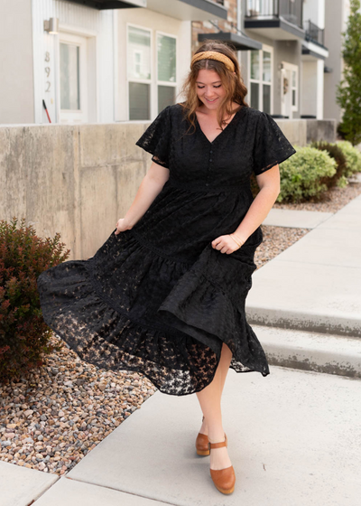 Plus size black floral lace dress