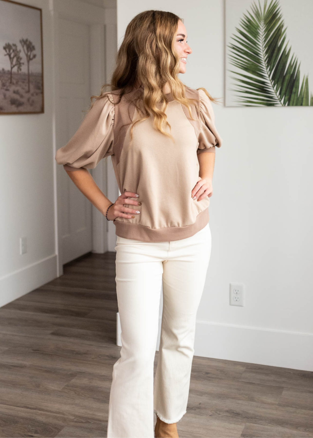 Taupe puff sleeve pullover