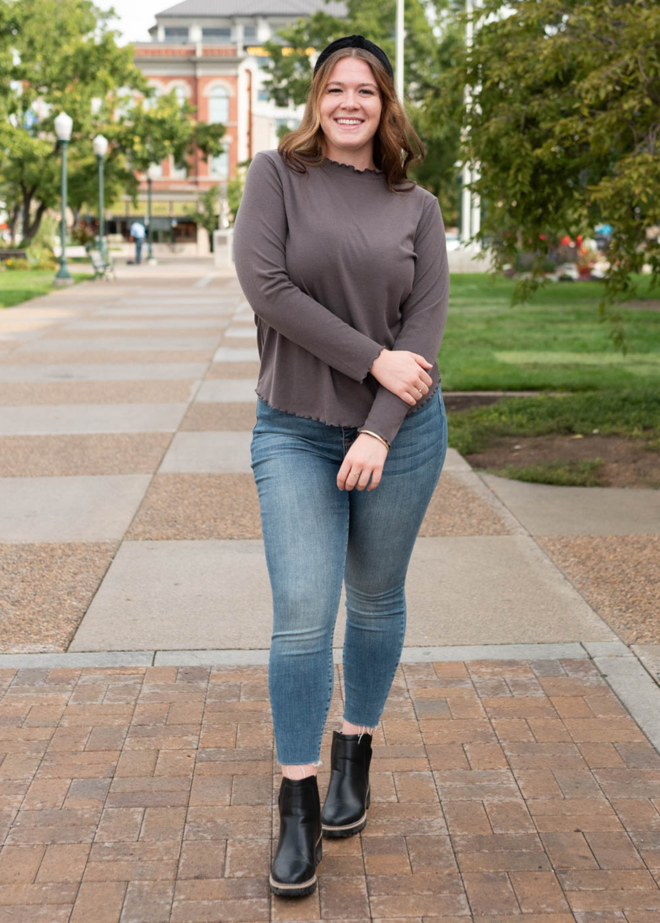 Charcoal ruffle ribbed top in plus size