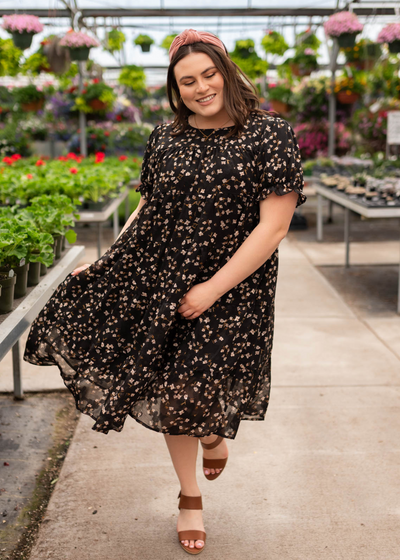 Plus size black floral midi dress