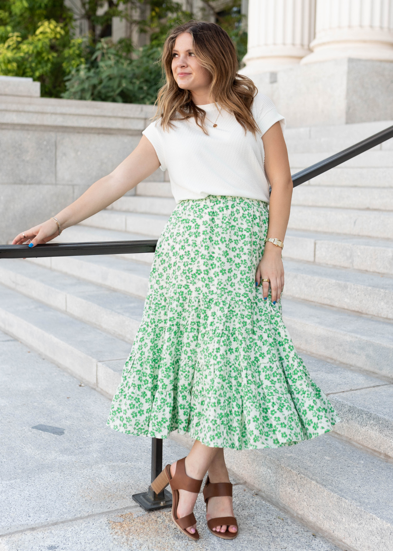 Kelly green floral skirt