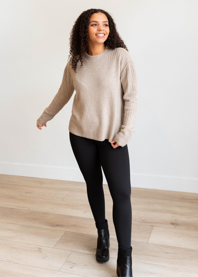 Long sleeve heather khaki knit sweater