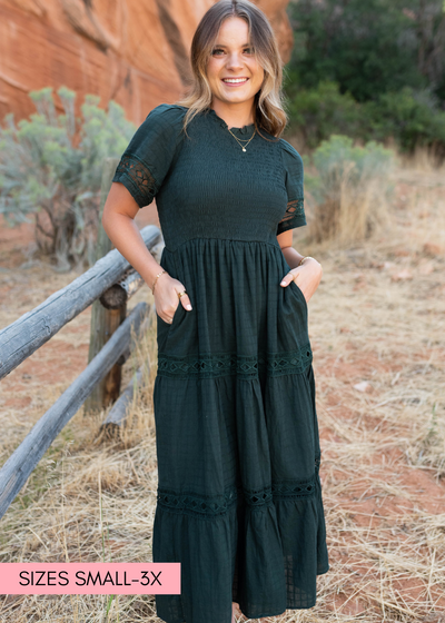 Hunter green dress with pockets