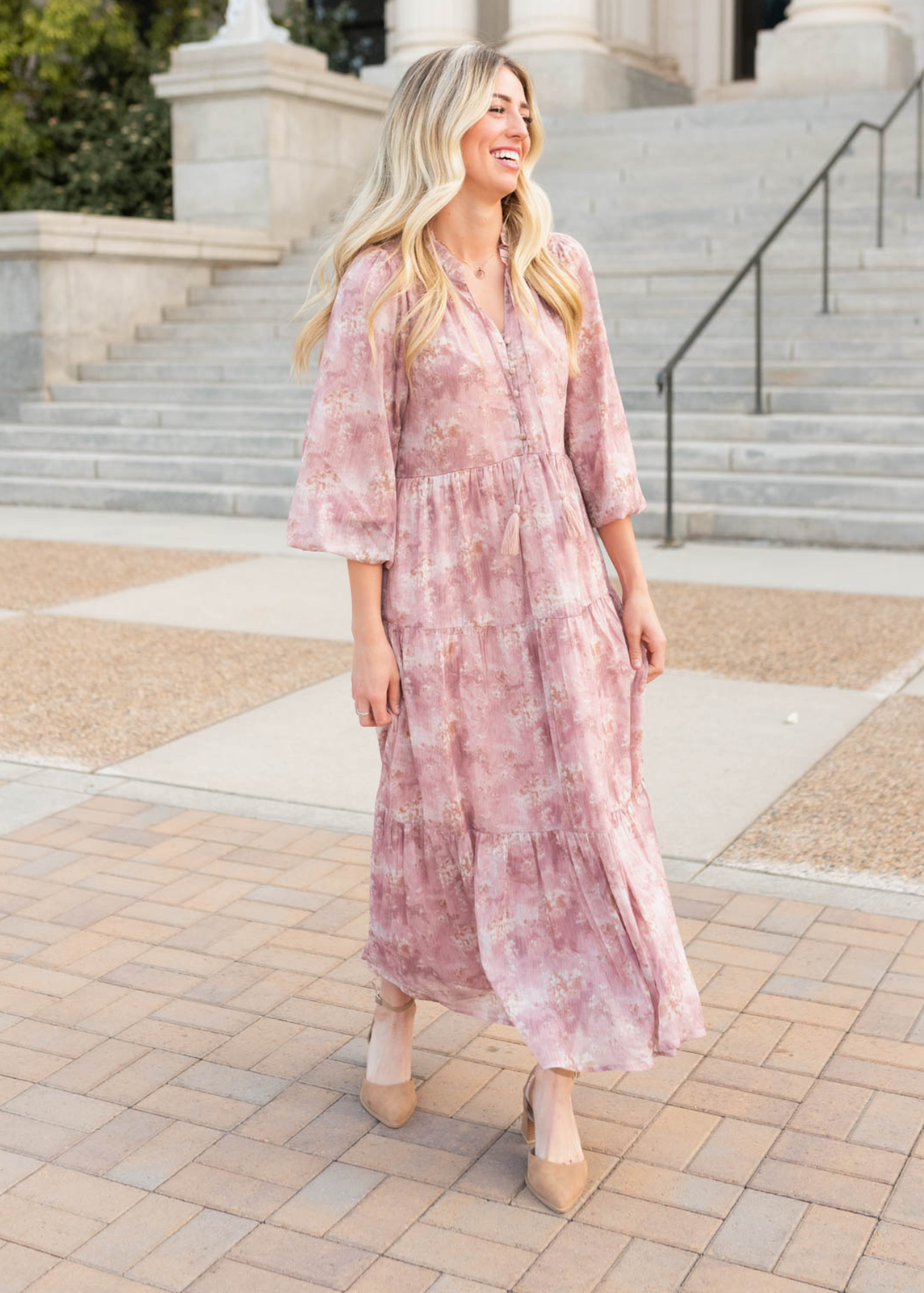 Mauve floral tiered dress