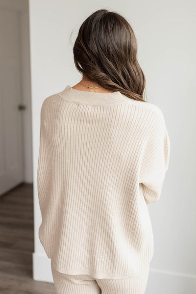 Back view of the oatmeal sweater