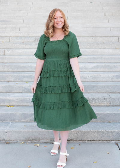 Green ruffle tiered dress