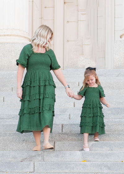 Korin Green Ruffle Tiered Little Girl Dress