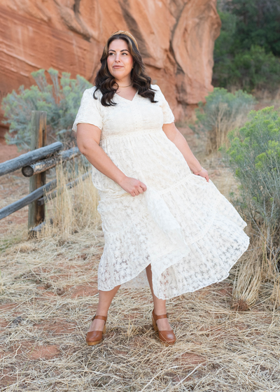 Plus size cream floral lace dress