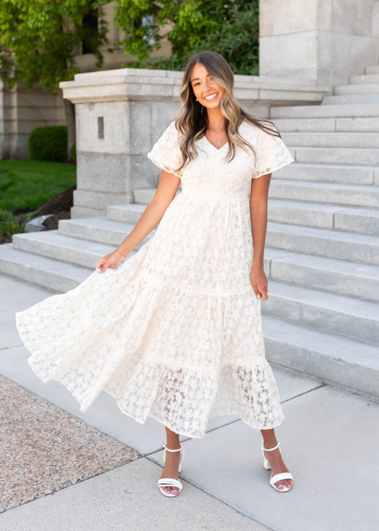 Cream floral lace dress