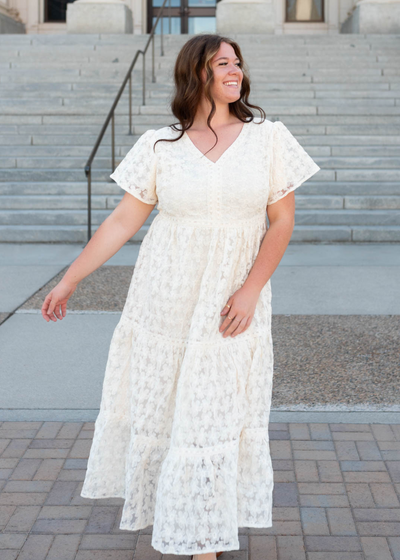 Plus size cream floral lace dress