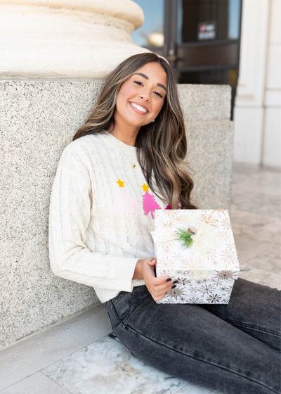 Cream embroidered tree sweater