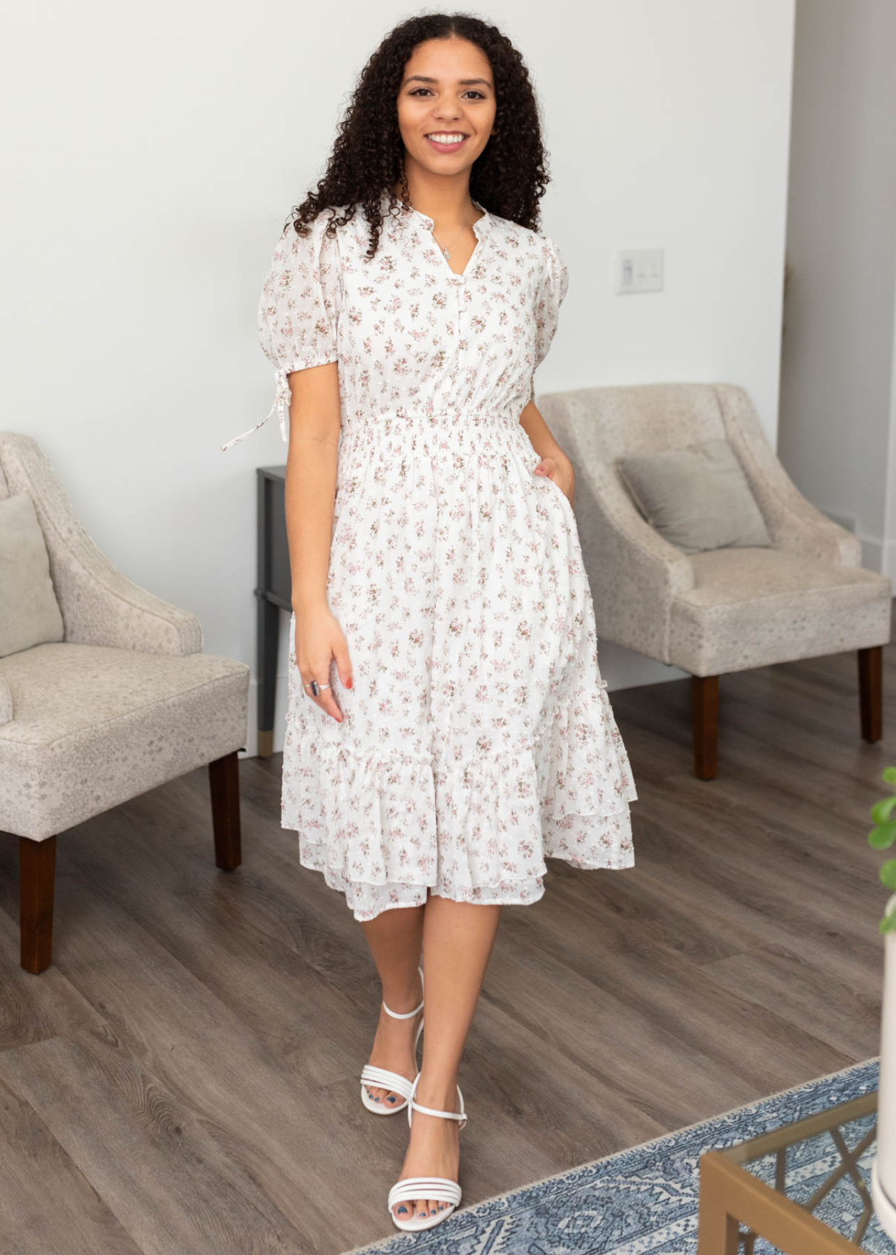 Ivory swiss dot floral dress