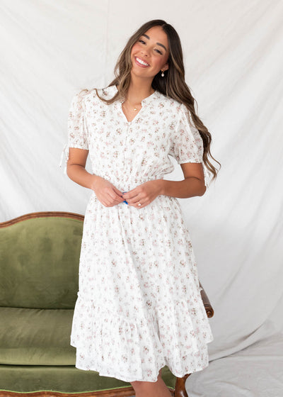 Lara Ivory Swiss Dot Floral Dress