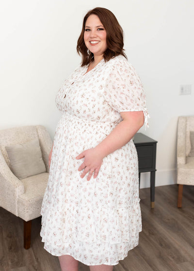 Plus size ivory swiss dot floral dress in size 3X