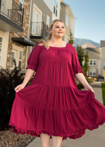 Short sleeve plus size ruby red dress