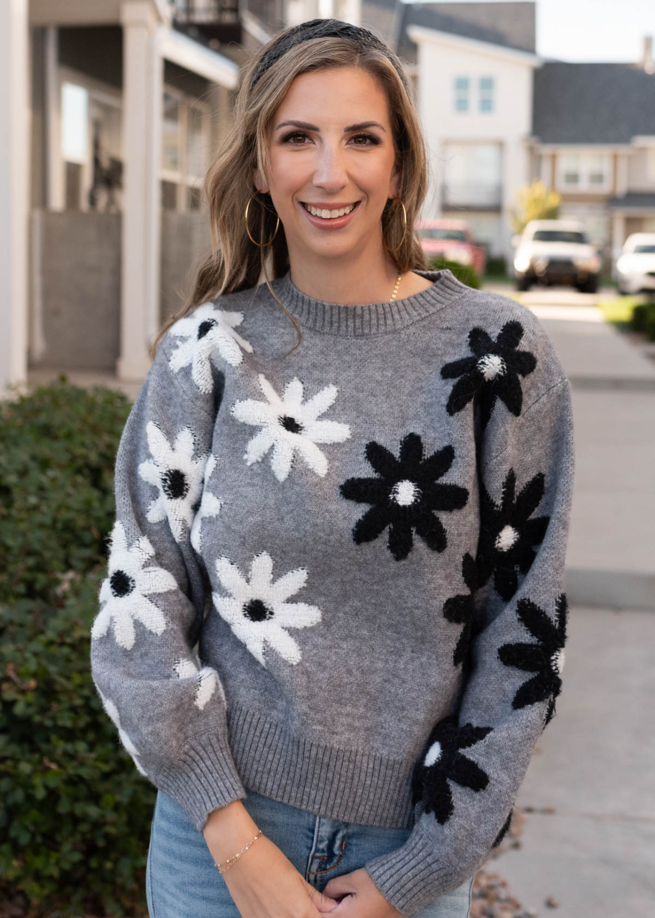 Lauranne Grey Floral Sweater