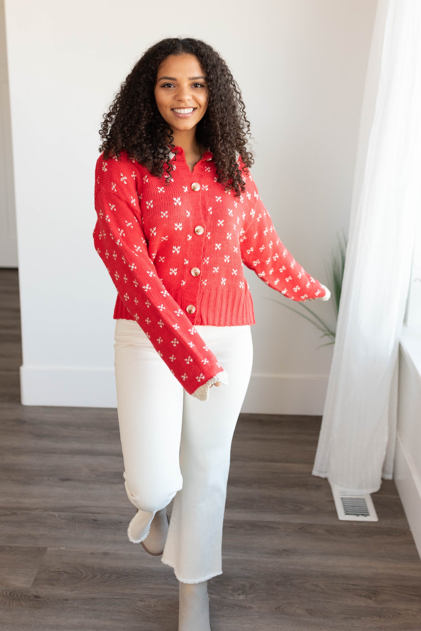 Long sleeve red collared sweater top