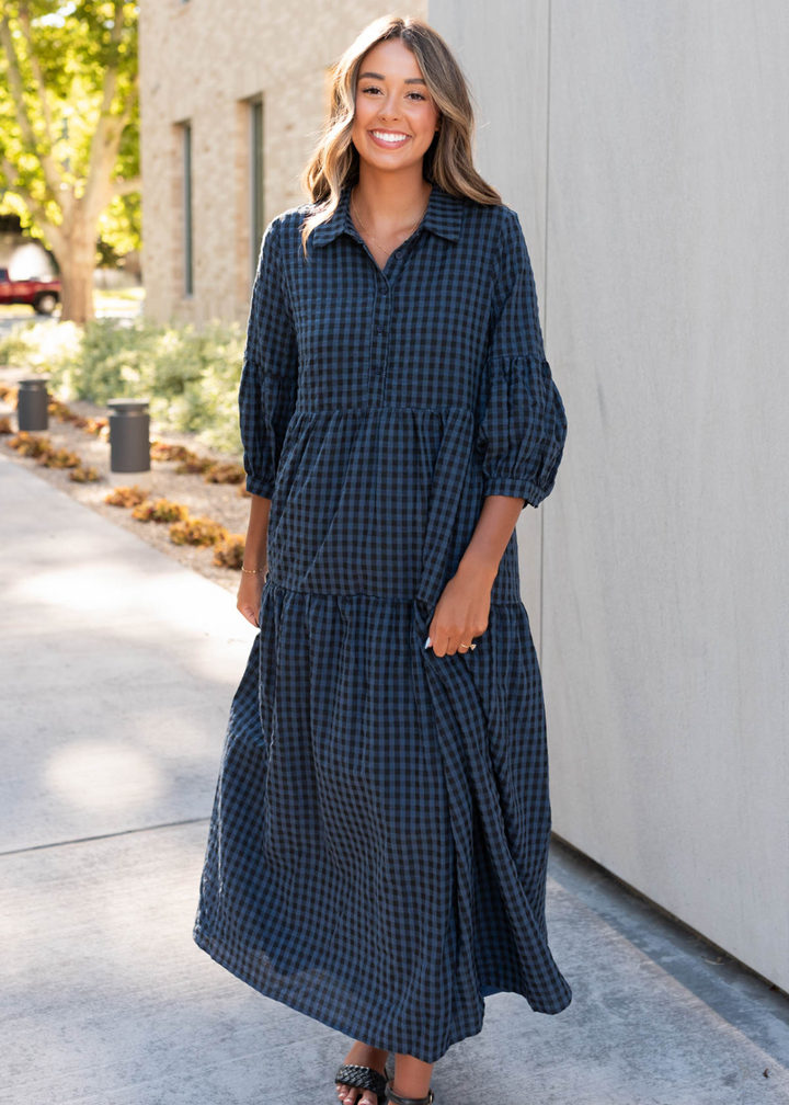 Navy gingham dress hotsell