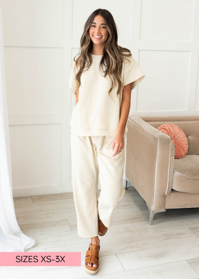 Beige gingham knit pants