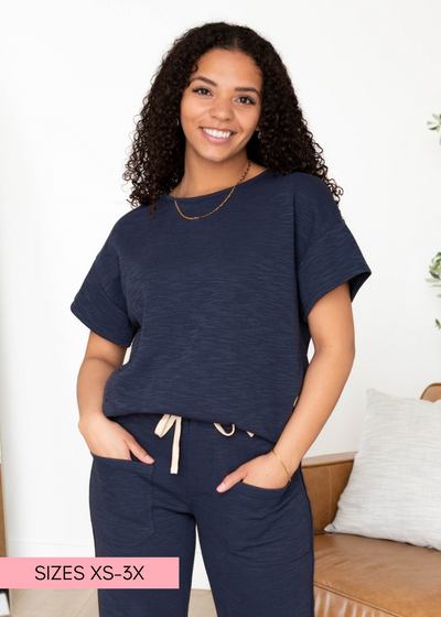 Lillian Navy Knit Top