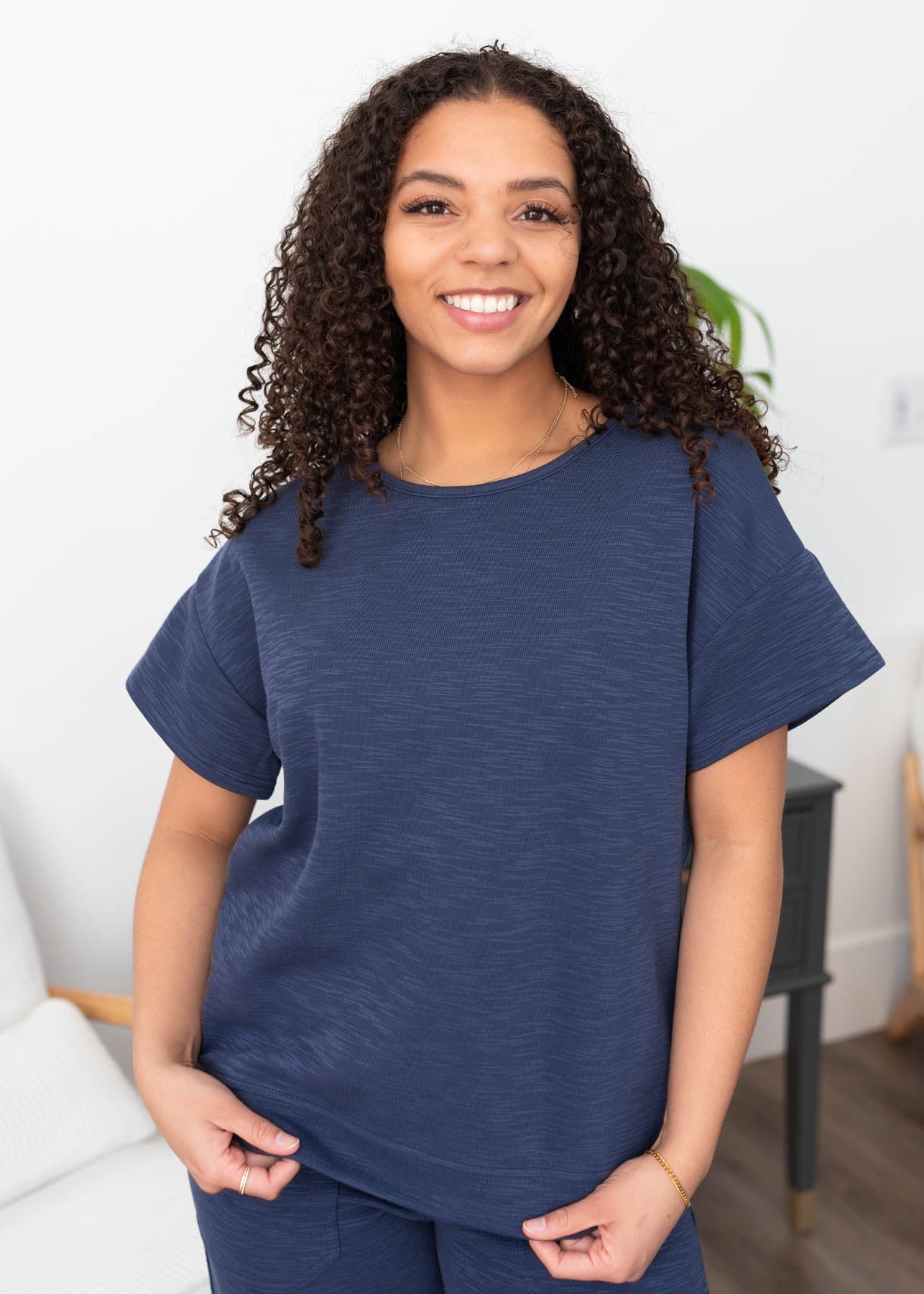 Small navy knit top